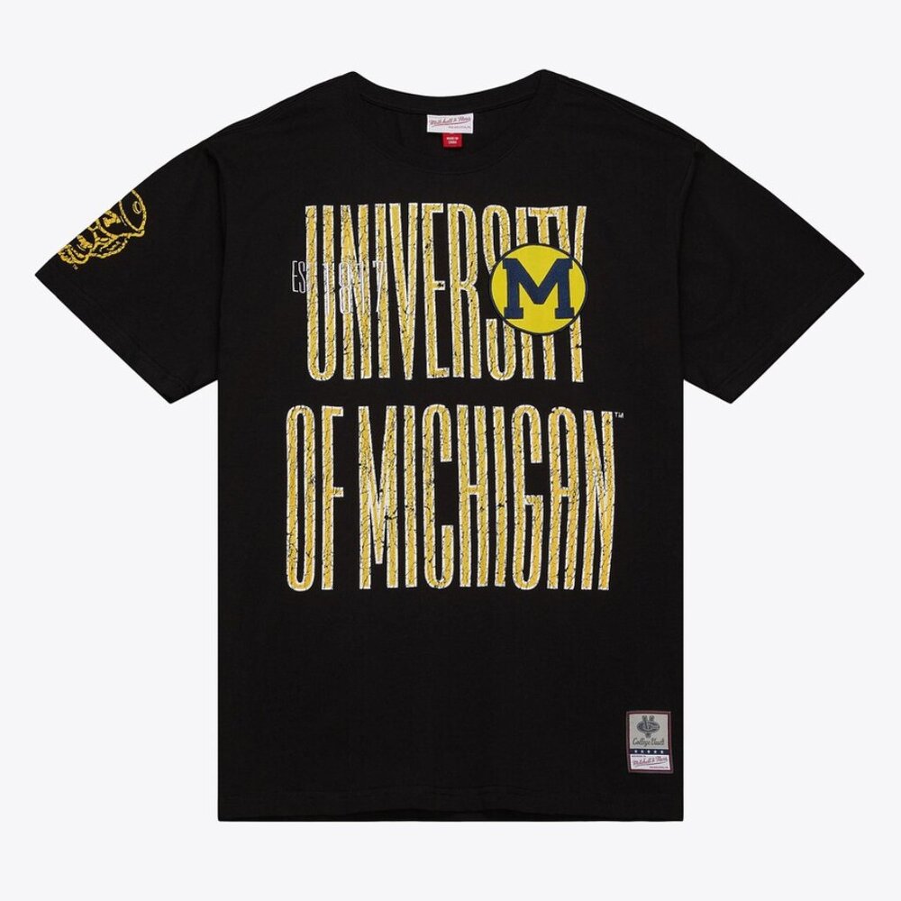Men's Mitchell & Ness Michigan Wolverines Team OG Premium T-Shirt -Black-S- NWT